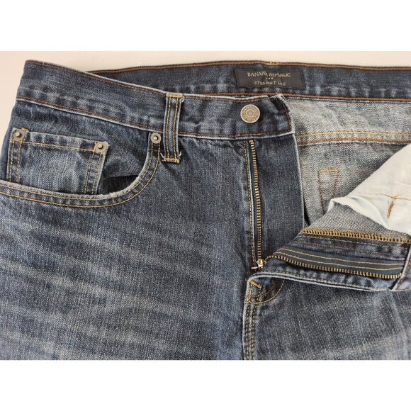 Banana Republic Factory Jeans Mens 33 x 30 Straight Leg Blue Zip Fly 5 Pocket - Picture 9 of 12
